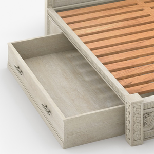 Lit de rangement King Size en bois de teck massif traditionnel tête de lit arquée 2 tables de chevet sculptées à la main ensemble de chambre à coucher meubles de maison - Product Image 3