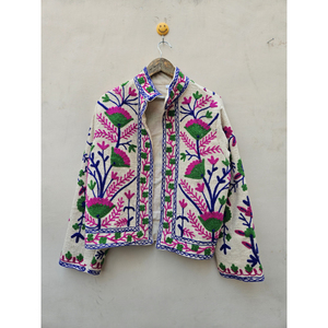 Indian Handmade Embroidered Hand Stitched Floral Design Quilted Jacket Women Winter Unique Vintage Style Fashion Relaxed - Product Image 1
