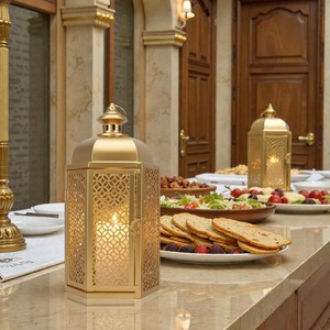 Luxury Gold Metal <b>Moroccan</b> Lantern with Intricate Cutwork Warm Candle Glow Elegant Ramadan <b>Decor</b> for Home Tabletop and Gifting - Product Image 2