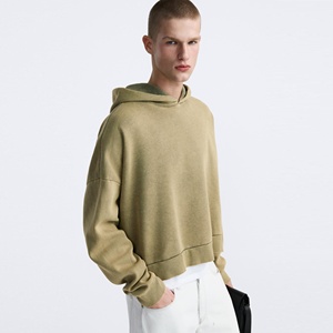 Sweat à capuche de haute qualité en coton 100% délavé à l'acide, coupe ample, double fermeture éclair, hiver, tissu français pour homme - Product Image 1