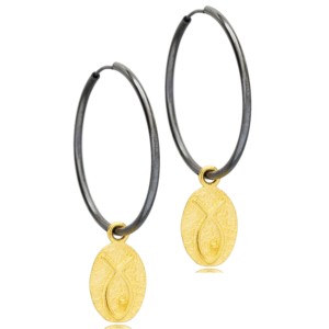 Boucles d'oreilles créoles oxydées en forme de poisson, bijoux vintage turcs faits à la main en argent sterling 925, vente en gros - Product Image 6