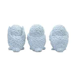 Escultura minimalista con aspecto de piedra, adorno decorativo para estantería moderna, escritorio y decoración del hogar. Juego de tres figuritas de búhos sabios hechas a mano. - Product Image 3