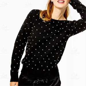 All Over Rhinestone <b>Black</b> Winter Autumn Front Logo Women's High Quality Cotton Crew Neck Pullover Sweatshirts Streetwear - Product Image 1