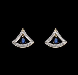 14K Gold Open Triangle Design <b>Earrings</b> with Natural Diamonds & Pear-Shaped <b>Blue</b> <b>Sapphire</b> Dazzling Brilliance - Product Image 1