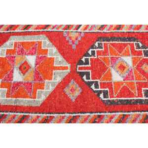 Alfombra Vintage, Alfombra Turca de 2.8x11.6 pies, Alfombra de Lana Abstracta Roja y Naranja - Product Image 4