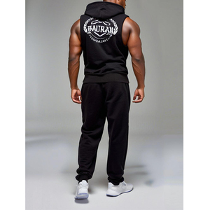 Sudadera con Capucha de Forro Polar Negro de Alta Calidad, Bolsillo Tipo Canguro, Cordón Ajustable, Estampado Gráfico, Talla Grande, Holgada, Sin Mangas, para Hombre, Gimnasio, Estilo Oversize - Product Image 4