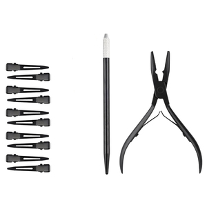 ชุดเครื่องมือต่อผมทำจากสเตนเลสสตีลสีชมพูพร้อมด้ายไนล่อนไมโครบีดส์เข็ม - Product Image 3