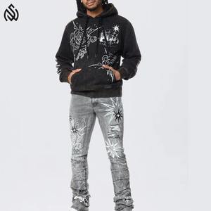 Rhinestone Pullover Sudaderas con capucha de los hombres de calidad superior Pullover Pocket Rhinestone Design Hoodies - Product Image 5