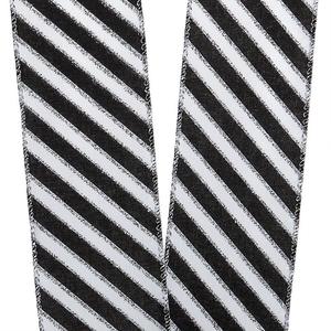 Black White Diagonal Striped <b>Ribbon</b> Fashionable Decorative Metallic Polyester Jute Floral Christmas Birthday Wedding Decorations - Product Image 3