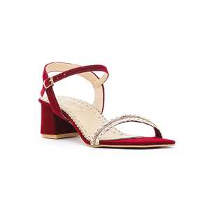 Sandalias de tacón con correa en el tobillo de lujo granate para mujer FN5617 cómodas sandalias de plataforma con punta cuadrada estilo de moda - Product Image 2