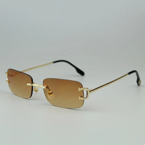 Kacamata hitam gradien Uv400 persegi, bingkai kacamata matahari tanpa bingkai bunga tidak beraturan, kacamata logam untuk pria dan wanita - Product Image 3