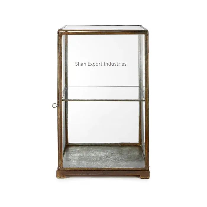 Precios al por mayor Caja de exhibición de pared Estante de exhibición de metal/vidrio de 2 capas Estantes de exhibición de caja de almacenamiento montados en la pared