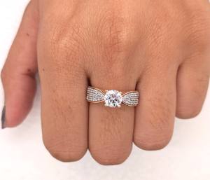 Bague en or jaune/rose massif 14 carats pour femmes, bague de fiançailles en diamant de laboratoire de luxe de 1 carat, taille ronde, cadeau de mariage - Product Image 4