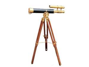 Télescope artisanal en métal et en bois, instrument optique décoratif nautique maritime antique pour l'exposition - Product Image 5