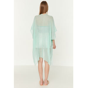 Pareo de Playa con Flecos Verde Esmeralda Transparente, Kaftán con Lazos Delanteros, Cubrebañador, Sarong de Verano, Duradero, con Sensación de Algodón y Bordes Enrollados a Mano - Product Image 5