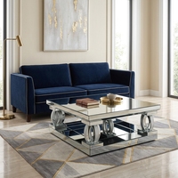 Table basse élégante avec miroir, étagère inférieure et pieds en anneau de cristal pour la maison