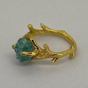 Conception unique en argent Sterling 925 massif naturel appétit brut pierre précieuse plaqué or femmes filles mode bague bijoux à bas prix - Product Image 1