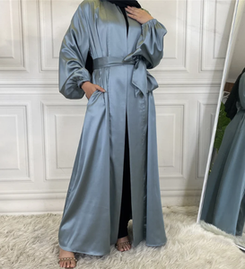 Meilleure qualité XXL solide en mousseline de soie Nida Abaya robe nouvelle à manches longues décontracté musulman vêtements ceinture poche doublure artisanale Traditiona - Product Image 2