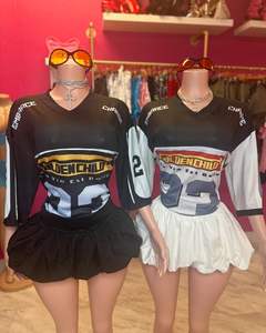 Femmes été nouveau épissage mode imprimé maille impression vêtements de sport pull à manches courtes haut maillot de football - Product Image 2