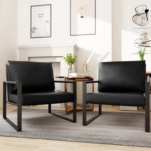 THLCr - 0017 Leather Accent Chairs Midcentury Armchair with <b>Cushion</b> Sturdy Metal Frame for Living Room - Product Image 4