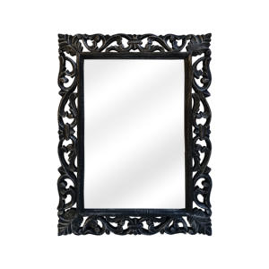 Cadre de miroir en bois MDF noir argenté de luxe fait à la main sculpté décoratif mural design de décoration intérieure fournisseur en gros - Product Image 3