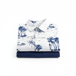 Ensemble imprimé tropical personnalisé pour homme - Chemise à manches courtes à motif de palmiers blancs et short bleu, tenue d'été en 2 pièces - Product Image 5