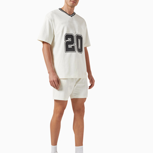 Wholesale Custom Men's Boxy Fit <b>Fan</b> Jersey 100% Cotton Long Length V-<b>Neck</b> Anti-Wrinkle Light Weight Custom Printing - Product Image 2