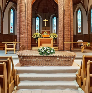 Ataúd de mimbre natural tejido a mano con revestimiento interior de algodón, ataúd funerario biodegradable para entierro y cremación de Vietnam - Product Image 6