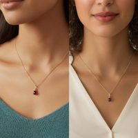 Collier pendentif fait main en argent sterling 925 plaqué or 18 carats avec pierre grenat en forme de goutte, chaîne ajustable et tendance