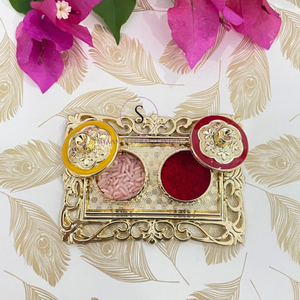 Plateau de Kumkum et Chawal en plaqué or et plaqué or et beau motif Thali's pour les saisons Puja et Festivals - Product Image 3