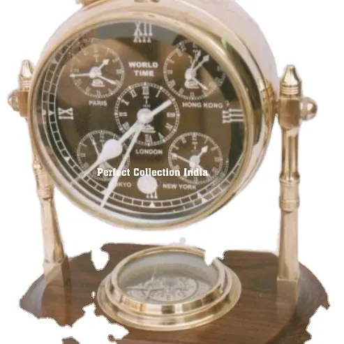 Nautisch Maritiem Kompas Basis Tafelklok Antiek Messing Hangend Bureauklok Victoria London Zakhorloge Gepolijst Messing Klok