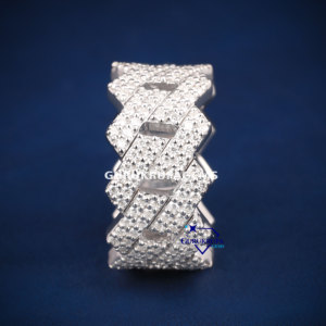 Pass Diamond Tester Hip Hop Bling D Color Moissanite Iced Out Men's 2 Rows Cuban Link Ring con plata de ley 925 - Product Image 3