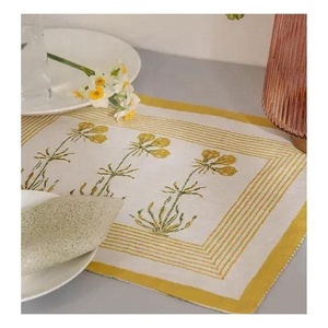 On Demand Color azul estampado a prueba de moho Western 100% algodón orgánico certificado GOTS lavable impermeable rectángulo mantel Mat - Product Image 4