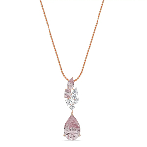 Luxury Rose Gold Plated Pear Cut <b>Pink</b> Crystal Pendant <b>Necklace</b> for Women - Product Image 2