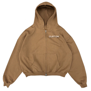 100% Cotton Fleece Heavyweight Custom Zip Hoodie High Quality French Terry Oversized Drop Shoulder Cropped Custom Zip up Hoodie - Product Image 1