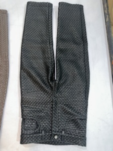 Pantalon femme en cuir d'agneau véritable, tissé à la main, respirant, coupe droite, taille mi-haute élastique, jambe large, longueur complète, marron, collection printemps - Product Image 1