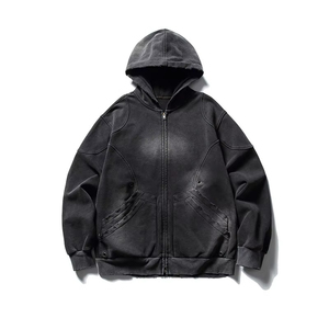 Sweat à capuche zippé pour homme de haute qualité, personnalisé, délavé à l'acide, surdimensionné, en coton, lourd, en molleton, zippé, pour homme - Product Image 1