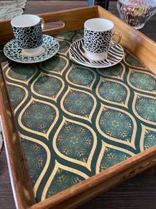 Plateau moderne en bois de noyer pouf avec poignées plateau de service pour la décoration de salon idée cadeau pour la maison - Product Image 3