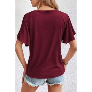 Blusa de Viscosa de Manga Corta con Cuello en V para Mujer, 31378 - Borgoña - Product Image 2
