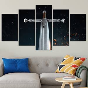Lienzo con diseño de espada samurái: arte de pared moderno con impresión en vidrio templado, JUEGO DE 5 LIENZOS SORPRESA - Product Image 1