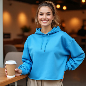 Sudaderas con capucha cortas de manga larga para mujer, ropa deportiva de alta calidad, sudaderas con capucha de lana, sudadera Lisa transpirable para invierno - Product Image 4