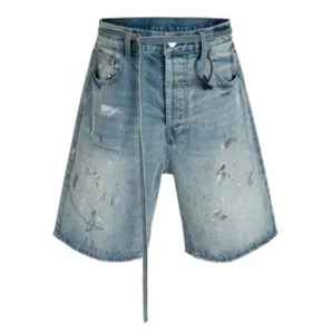 Custom 2025 Summer Solid Casual Oversized Acid Wash Denim <b>Shorts</b> <b>Jeans</b> Streetwear Rhinestone Baggy Men - Product Image 1