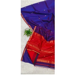 Sari Maheshwari Tejido a Mano con Pequeños Bordados de Diamantes Buti, Sari de Diseñador de Algodón y Seda Suave para Fiestas y Festivales - Product Image 5