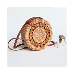 Bolso bohemio de mimbre para mujer, bolsa de playa portátil Simple, el mejor precio, proveedor de Vietnam, precio barato, isla de Bali