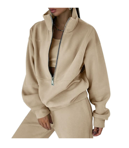 Sudadera extragrande de alta calidad con media cremallera, ropa de calle para mujer, chándal de algodón personalizado para mujer - Product Image 2