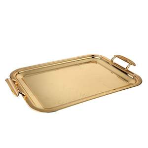 Handcrafted Cast <b>Metal</b> Square Serving <b>Tray</b> Bronze Decorative Ottoman Platter Heavy Duty Wholesale <b>Metal</b> <b>Tray</b> with Side Handles - Product Image 2