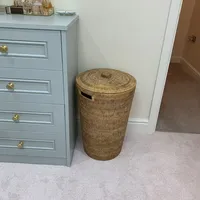 Panier de rangement en rotin tressé fait main, écologique, personnalisable, grand format XL, avec couvercles en bambou, tissé en tissu, pour la lessive, usage domestique quotidien
