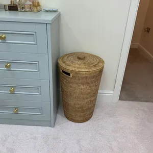 Handmade lớn XL mây <span class=keywords><strong>wicker</strong></span> lưu trữ giỏ tre có nắp đậy vải dệt giặt Hamper nhà sử dụng hàng ngày Phong Cách-Việt Nam bán buôn anh - Product Image 3