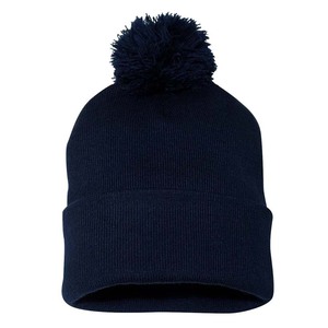 Gorro de punto Coziest con logotipo personalizado Gorro de invierno gris púrpura con pompón - Product Image 6
