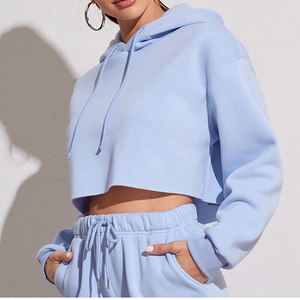 Sudadera corta con capucha antiarrugas y antibolitas a la moda para mujer 100% algodón polar poliéster transpirable para otoño - Product Image 4